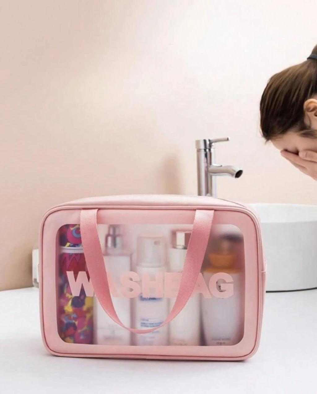 Premium PVC Waterproof Washbag – Portable Clear Toiletry & Makeup Organizer Bag with Top Handle