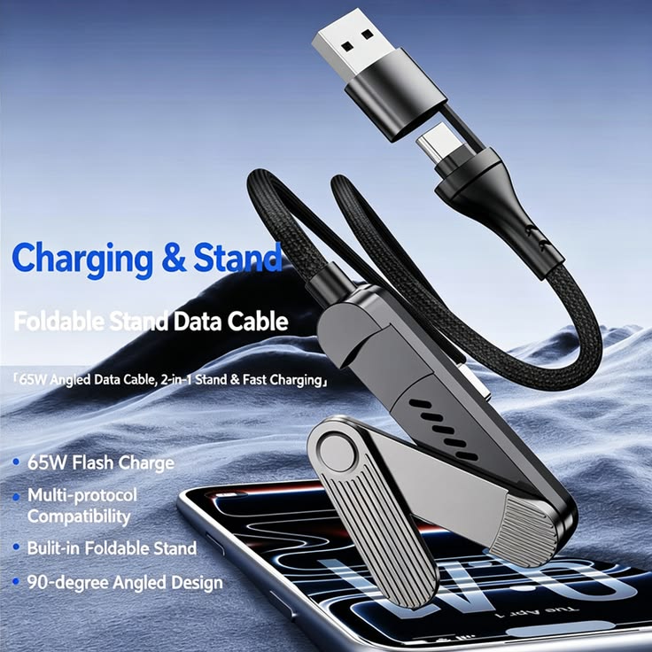 240W Fast Charging Cable with Foldable Phone Stand – Charge & Watch Hands-Free ⚡📱