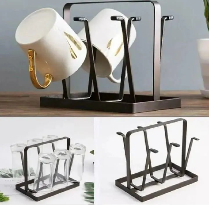 6-Hook Metal Mug Holder – Space Saving Cup Organizer for Kitchen &amp; Office