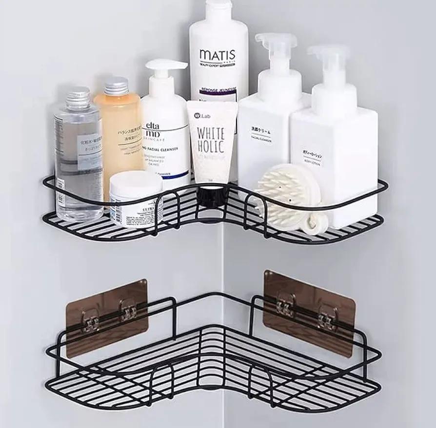 🖤 Stainless Steel Corner Bathroom Shelf – Space Saving Wall Mounted Storage Rack ✨