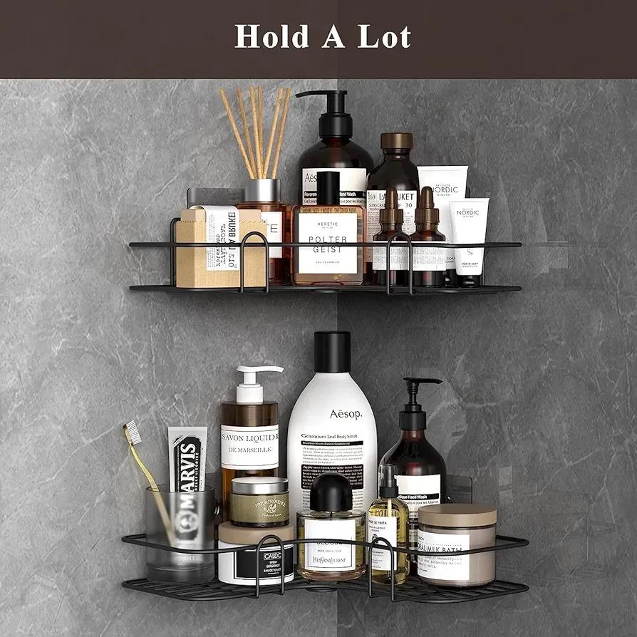 🖤 Stainless Steel Corner Bathroom Shelf – Space Saving Wall Mounted Storage Rack ✨