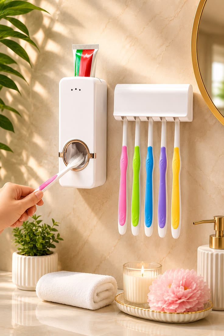 🪥 Automatic Toothpaste Dispenser & Toothbrush Holder – Wall Mounted Bathroom Organizer