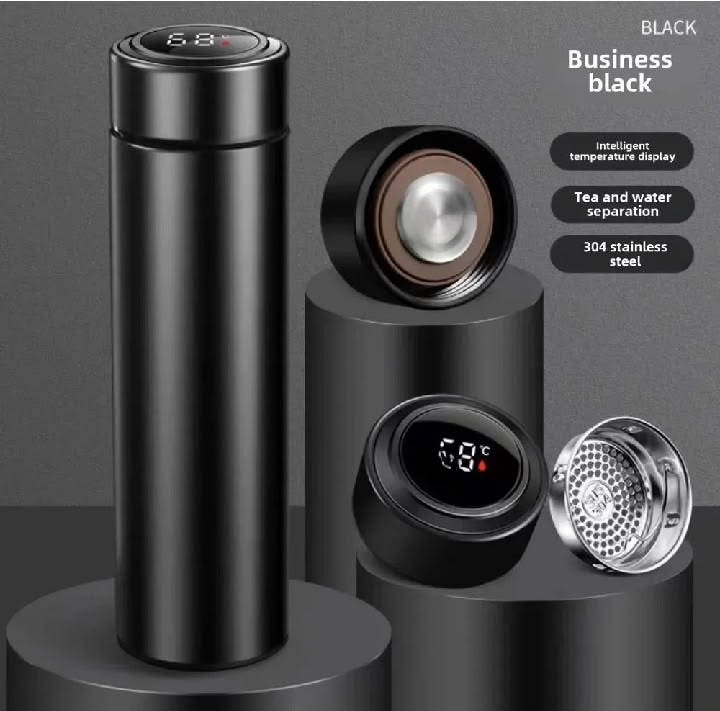 🌡️🖤 Smart Digital Temperature Water Bottle with Tea Filter – Premium Insulated Flask