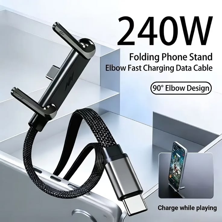 240W Fast Charging Cable with Foldable Phone Stand – Charge & Watch Hands-Free ⚡📱