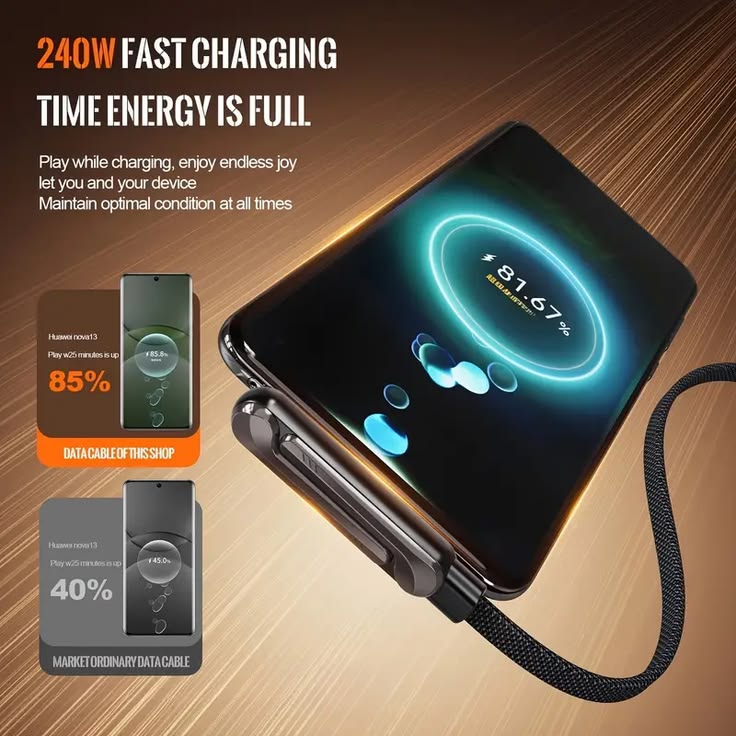 240W Fast Charging Cable with Foldable Phone Stand – Charge & Watch Hands-Free ⚡📱
